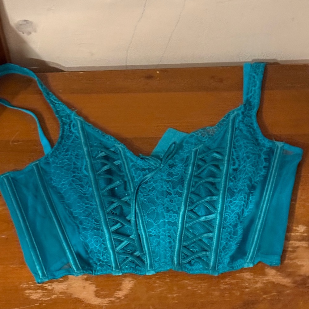 Teal VS Lace Bustier Crop Top
